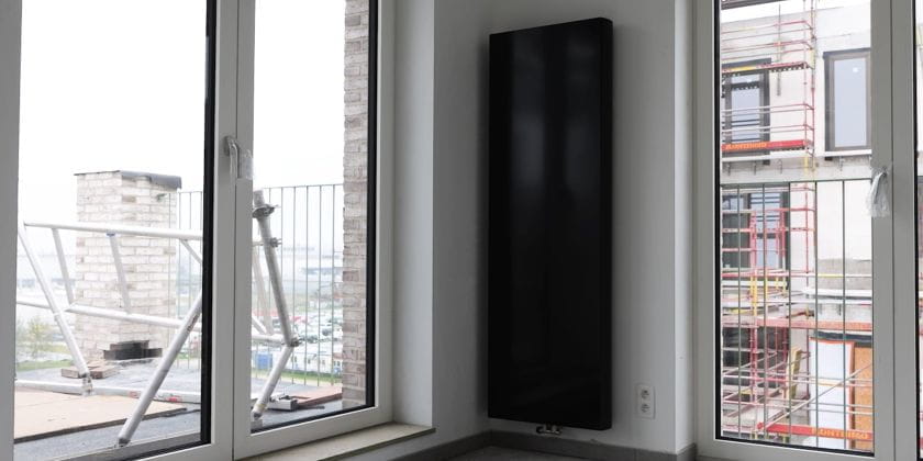 Kos V black designer radiator in Park Lane II Brussels