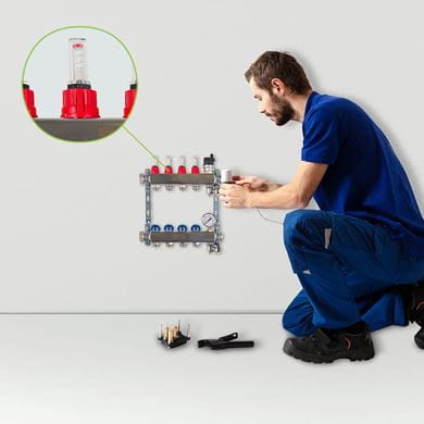 Purmo underfloor heating manifold with flow meters